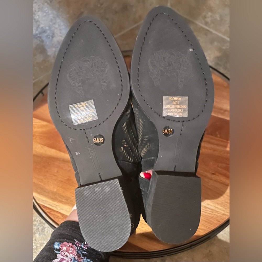 Vince Camuto Campina Black Eyelet Suede Perforated Ankle Booties | Size 5 - Picture 5 of 5